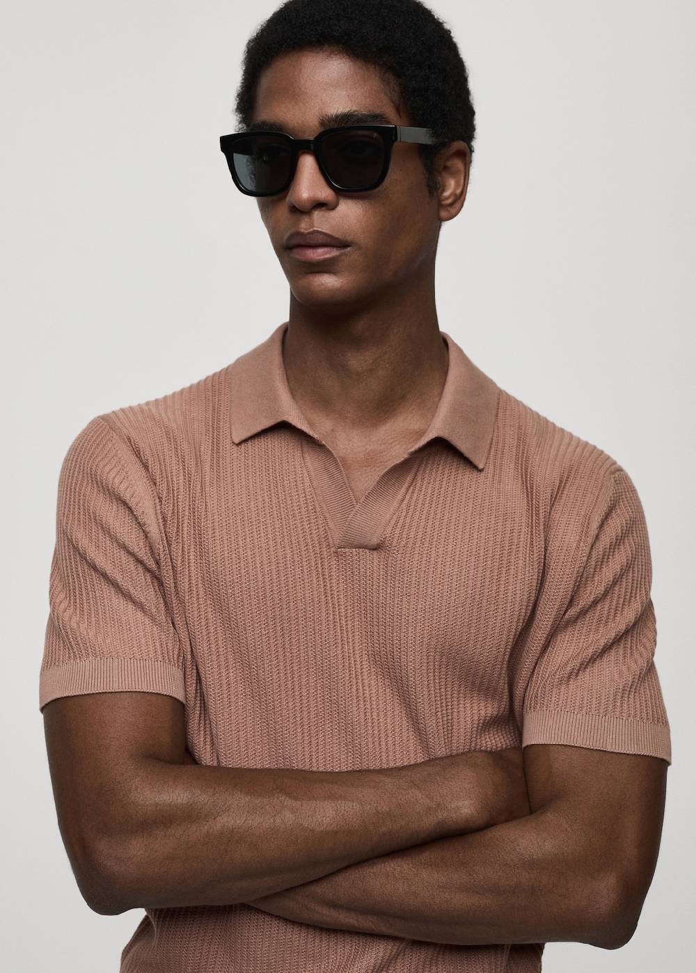 Mango Geripptes Strick-Poloshirt Aus Baumwolle