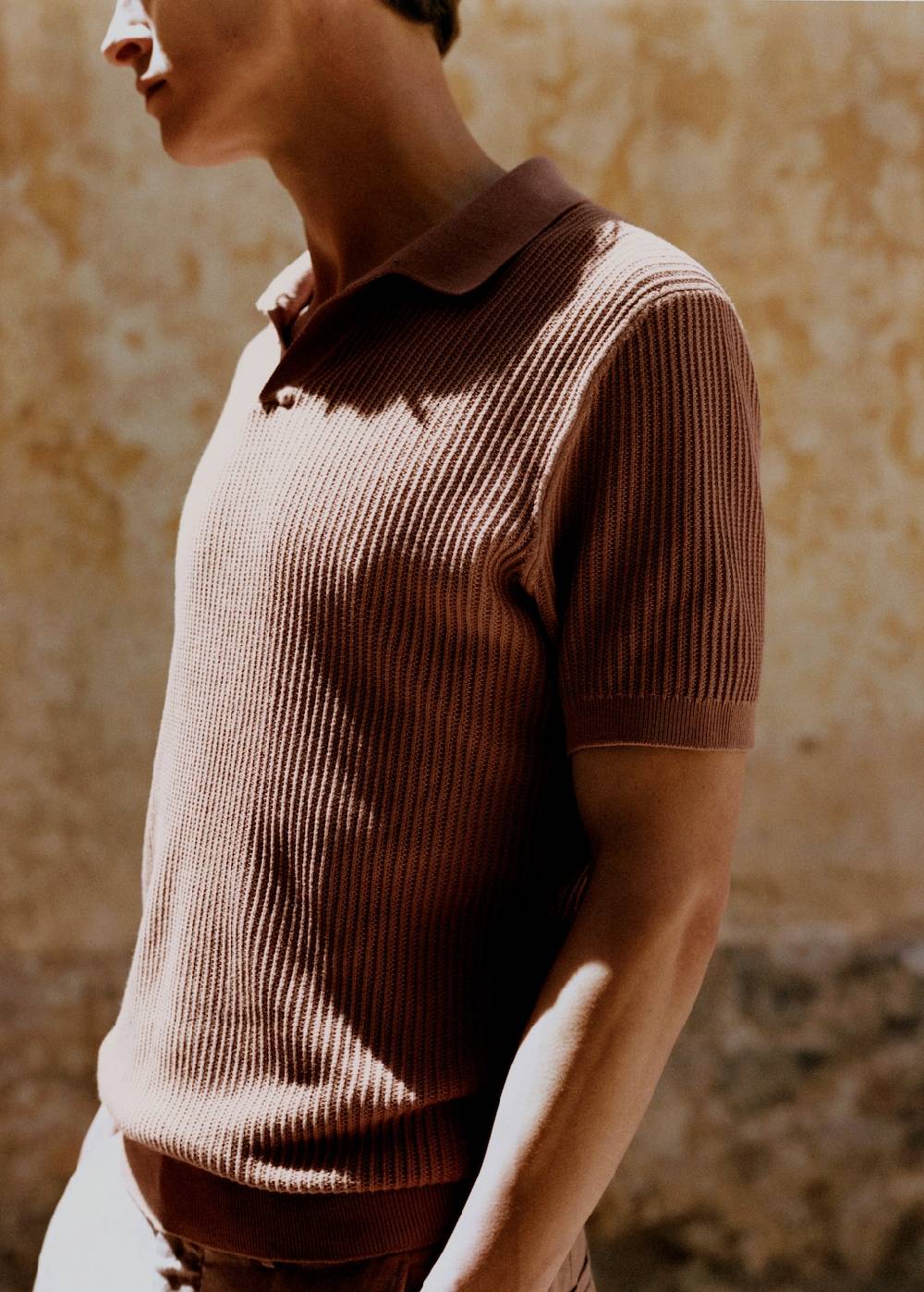 Mango Geripptes Strick-Poloshirt Aus Baumwolle