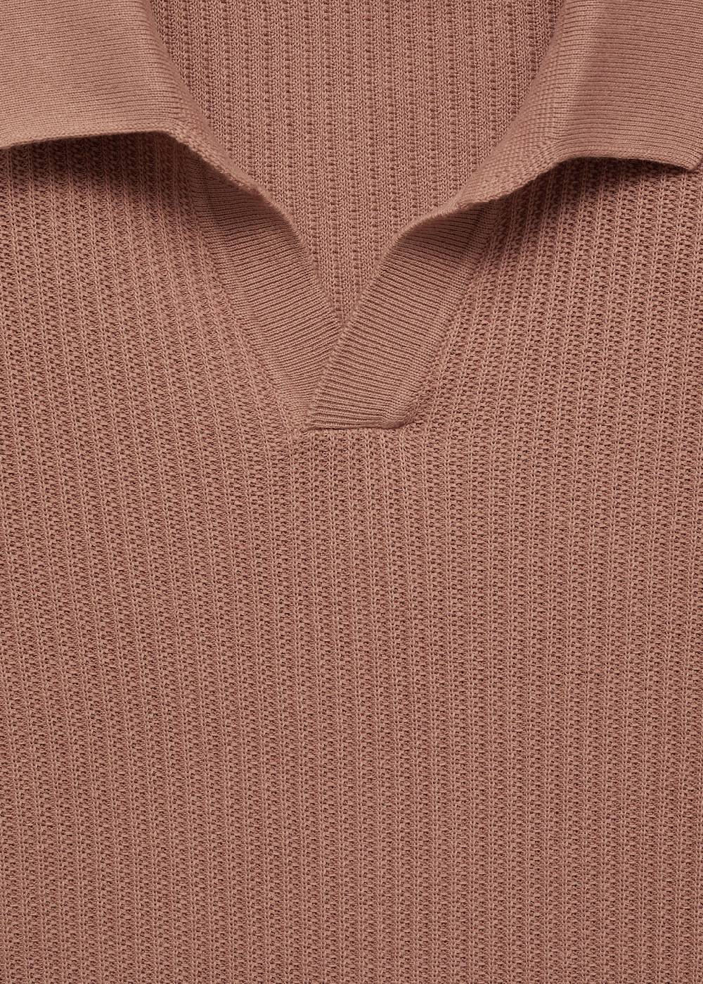 Mango Geripptes Strick-Poloshirt Aus Baumwolle