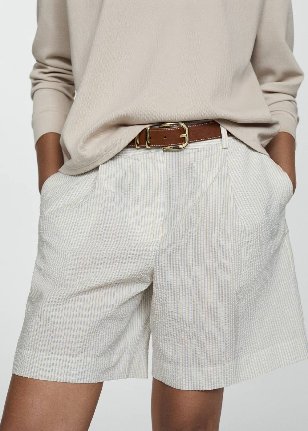 Mango Gestreifte Baumwoll-Bermudas