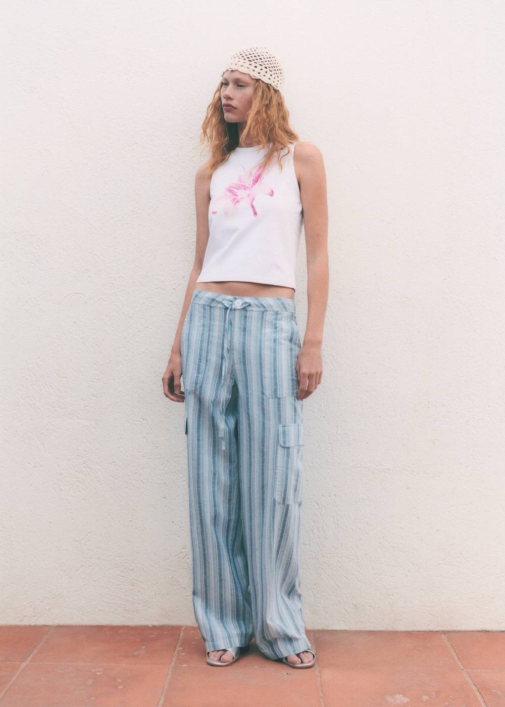 Mango Gestreifte Hose Mit Cargotaschen