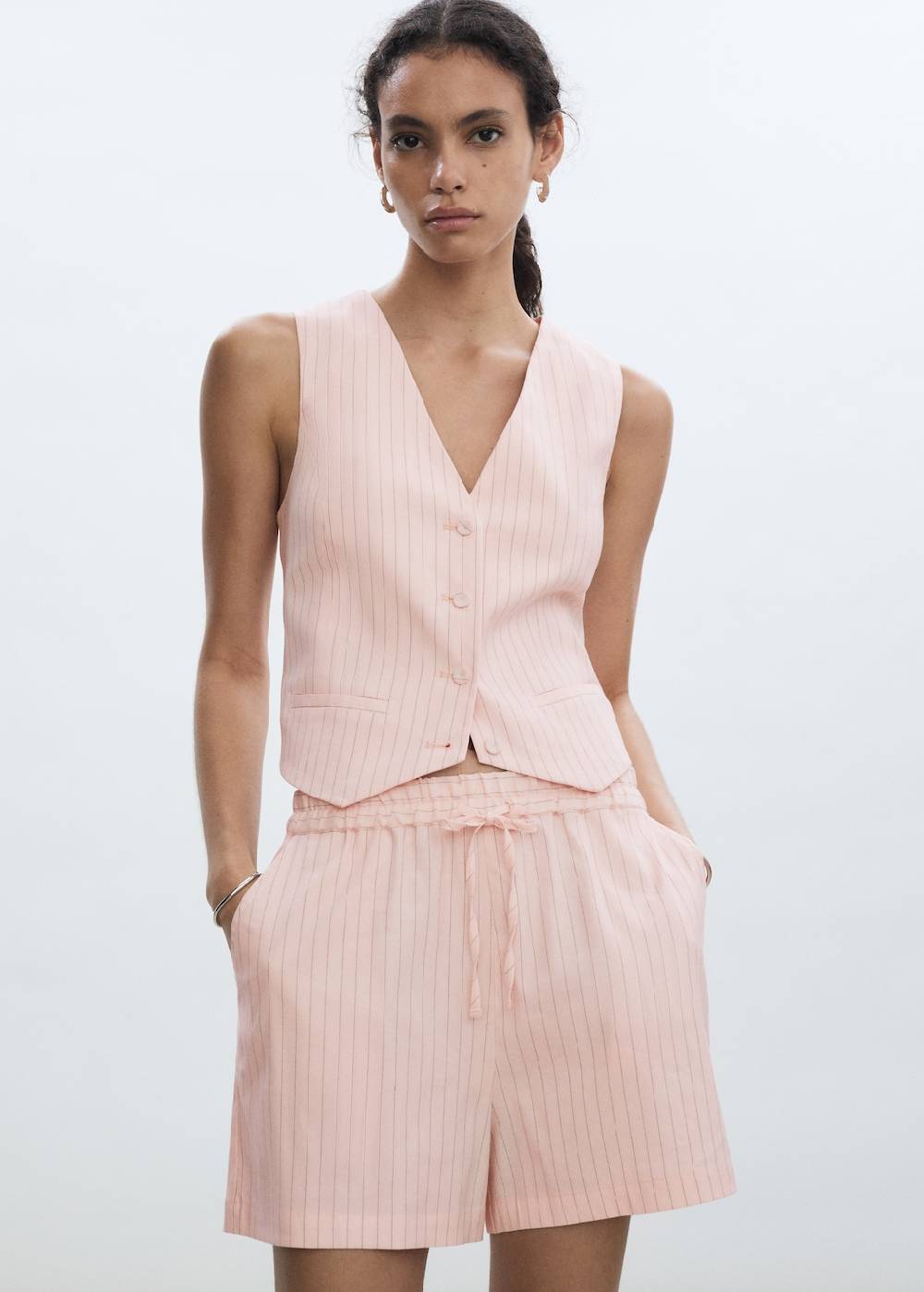 Mango Gestreifte Leinenshorts