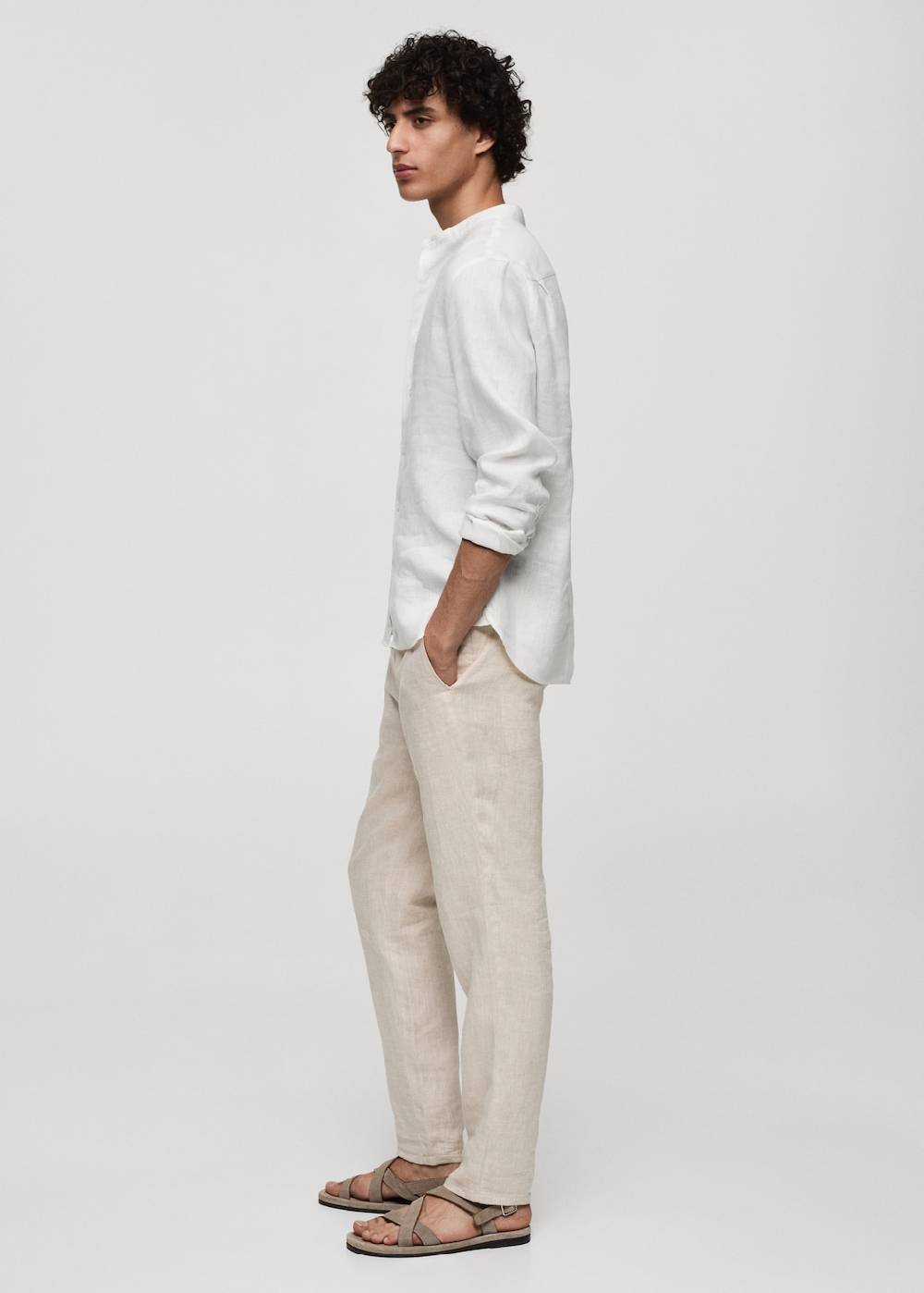 Mango Hemd Aus 100 % Leinen Mit Mao-Kragen