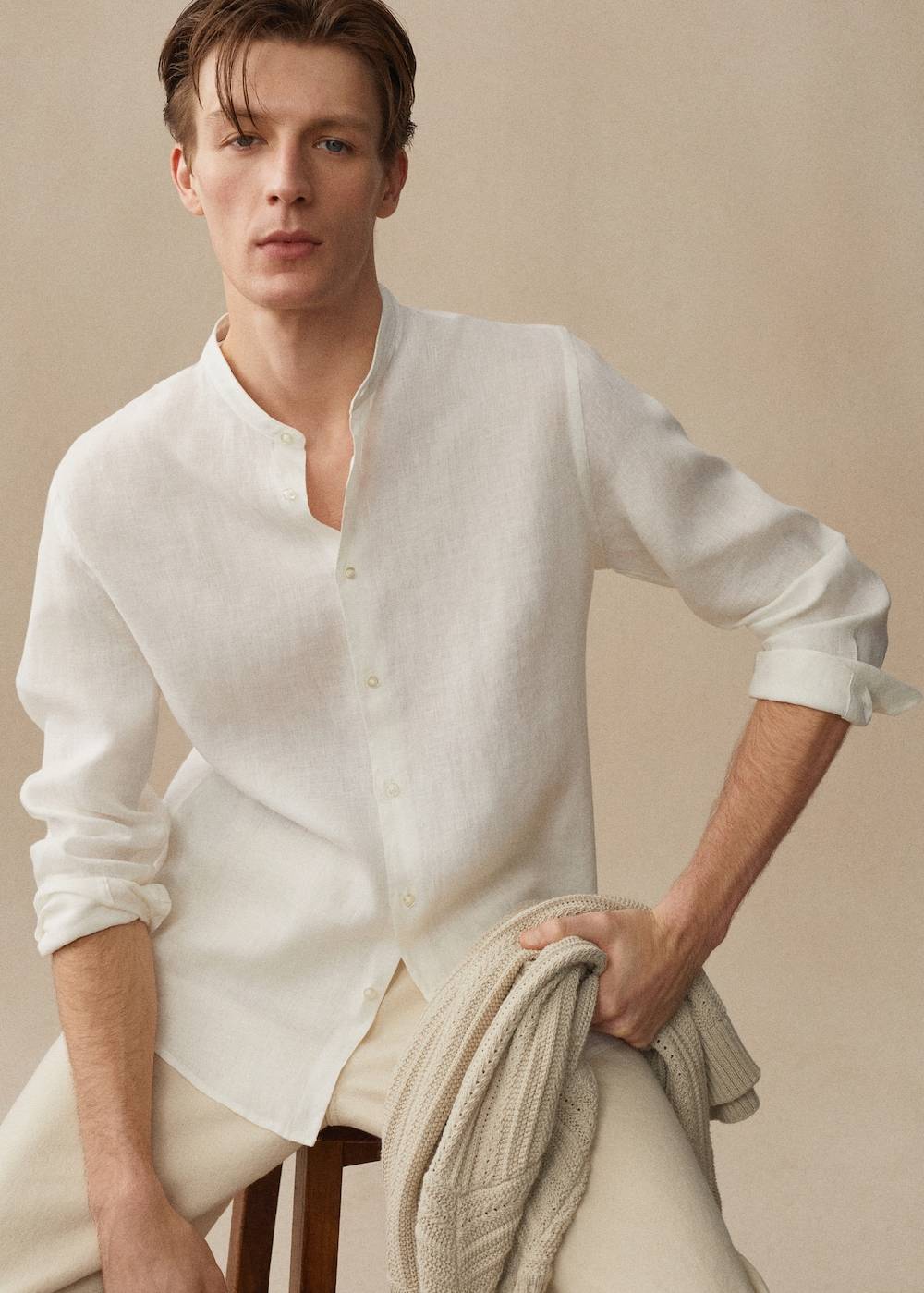 Mango Hemd Aus 100 % Leinen Mit Mao-Kragen