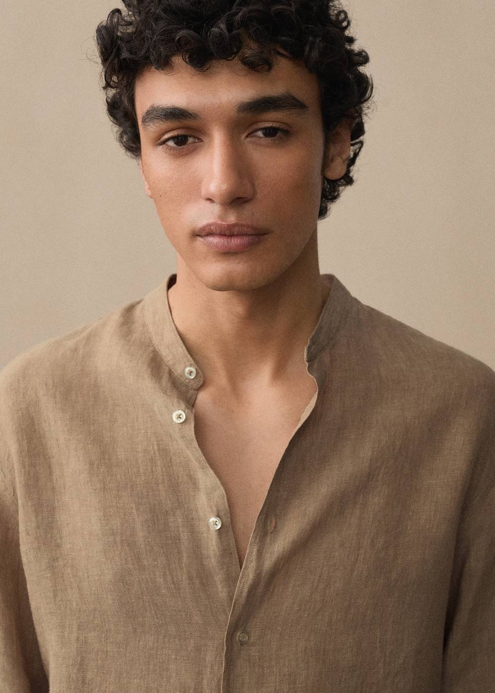 Mango Hemd Aus 100 % Leinen Mit Mao-Kragen