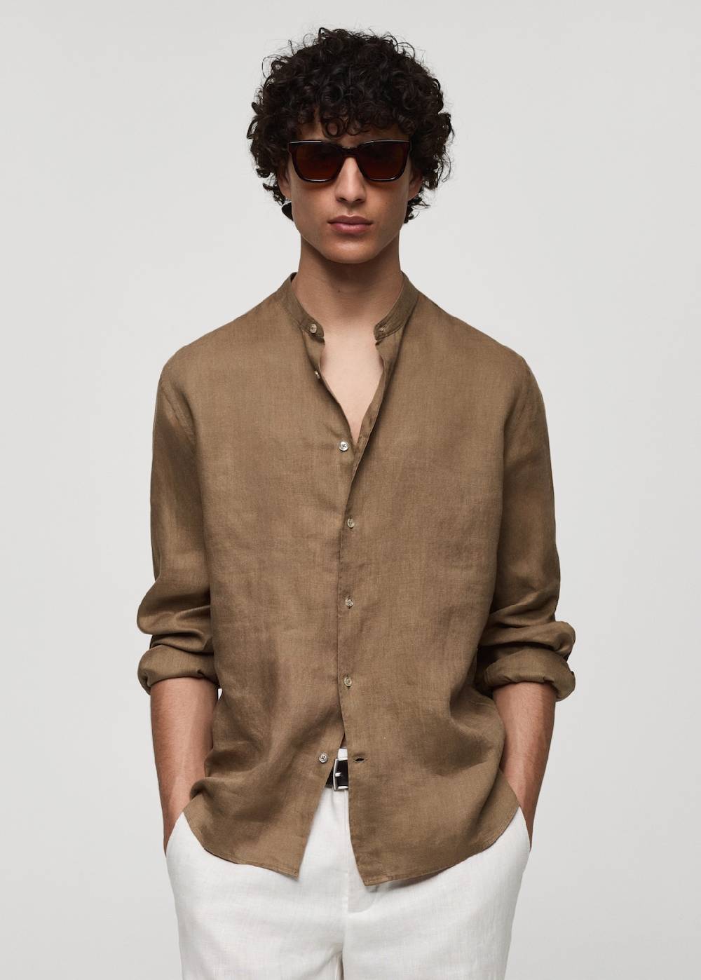 Mango Hemd aus 100 % Leinen mit Mao-Kragen