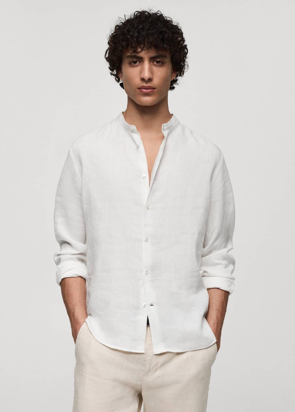 Mango Hemd aus 100 % Leinen mit Mao-Kragen