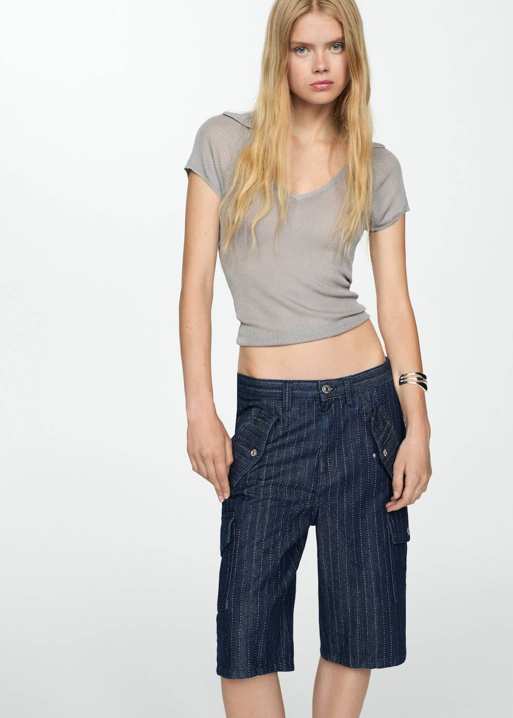 Mango Jeans-Bermudashorts Mit Ziernähten