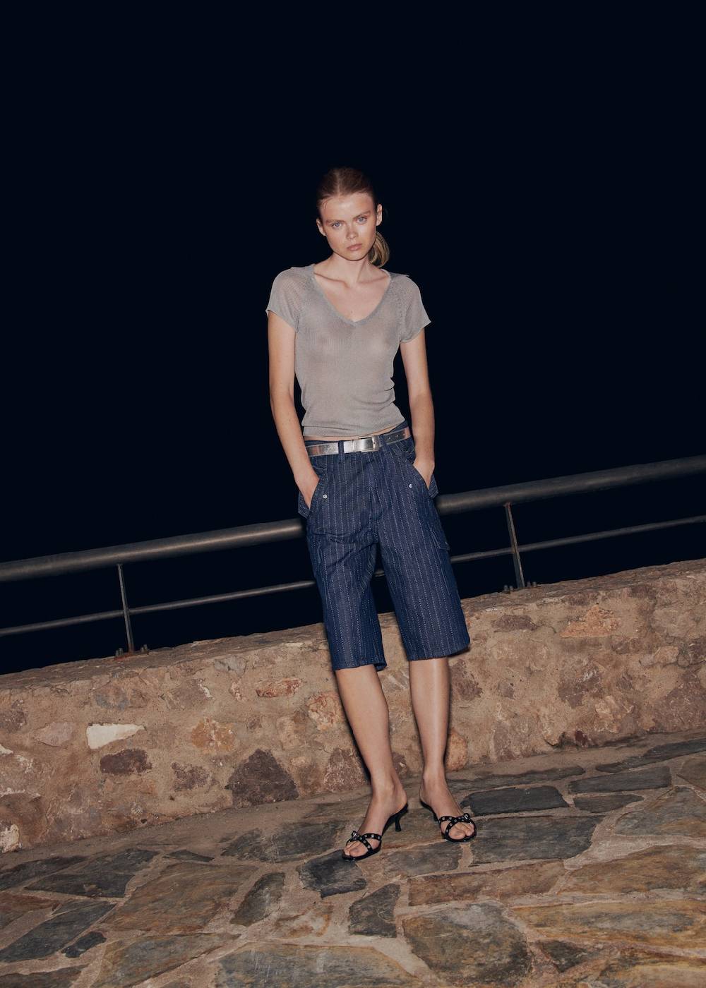 Mango Jeans-Bermudashorts Mit Ziernähten