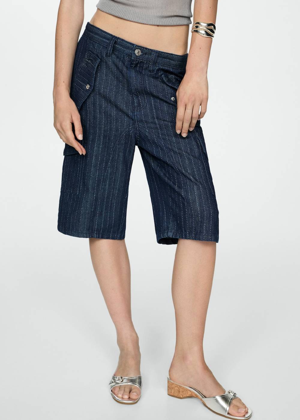 Mango Jeans-Bermudashorts mit Ziernähten