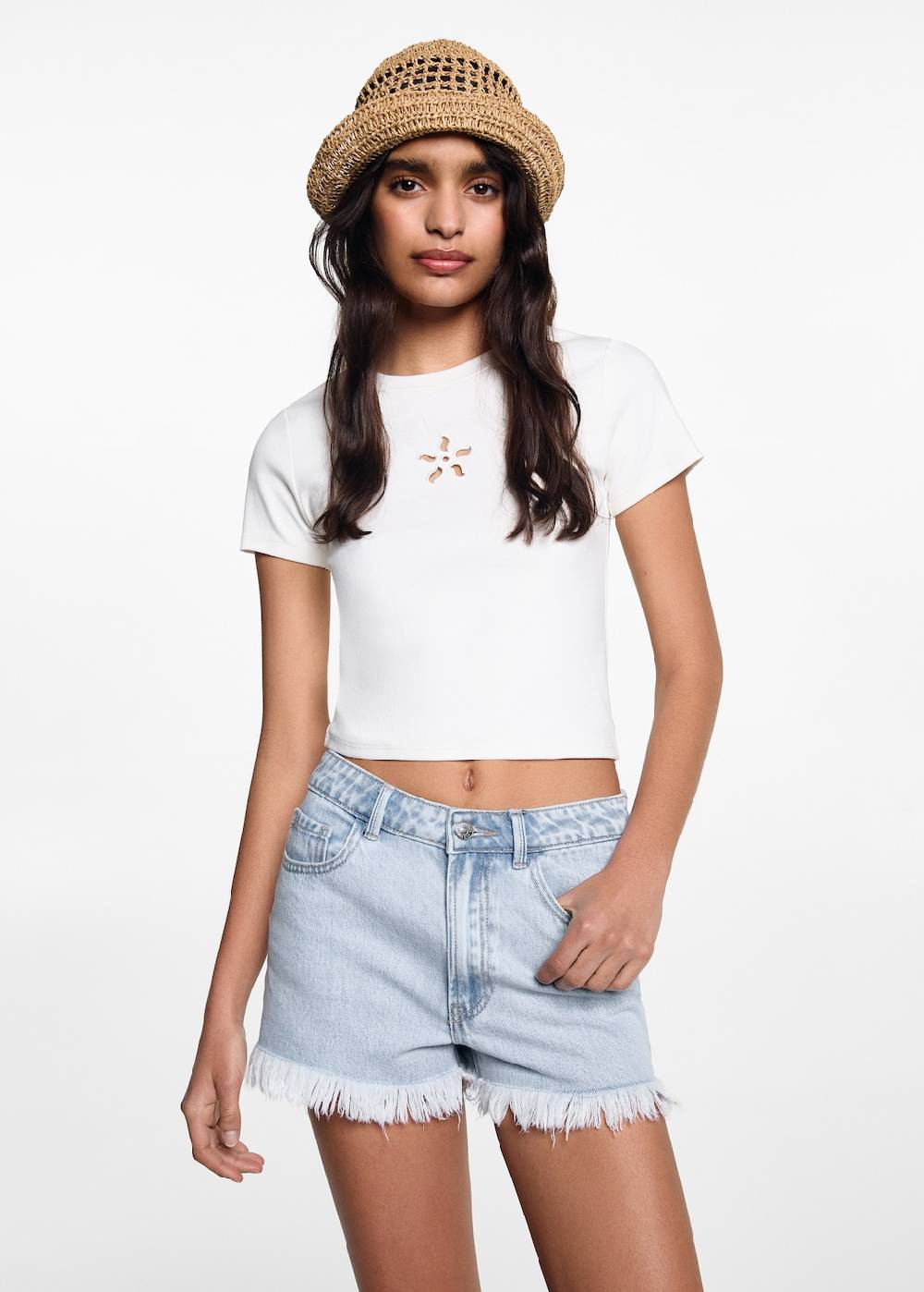 Mango Jeansshorts mit ausgefranstem Saum