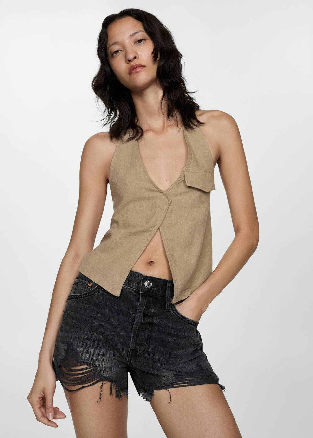 Mango Jeansshorts Mit Zierrissen