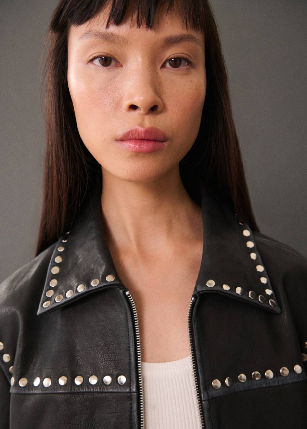 Mango Lederjacke Mit Nieten