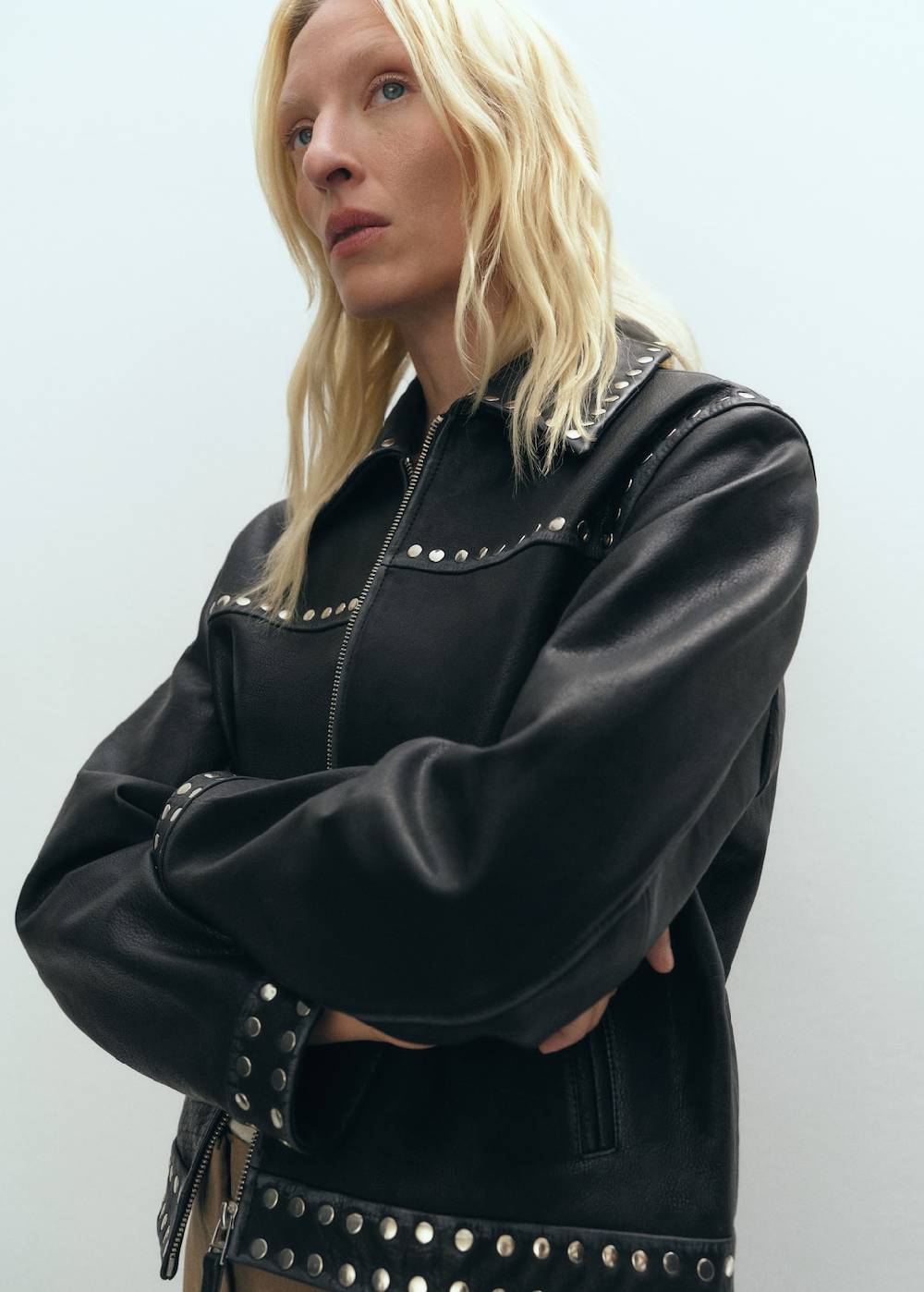 Mango Lederjacke Mit Nieten