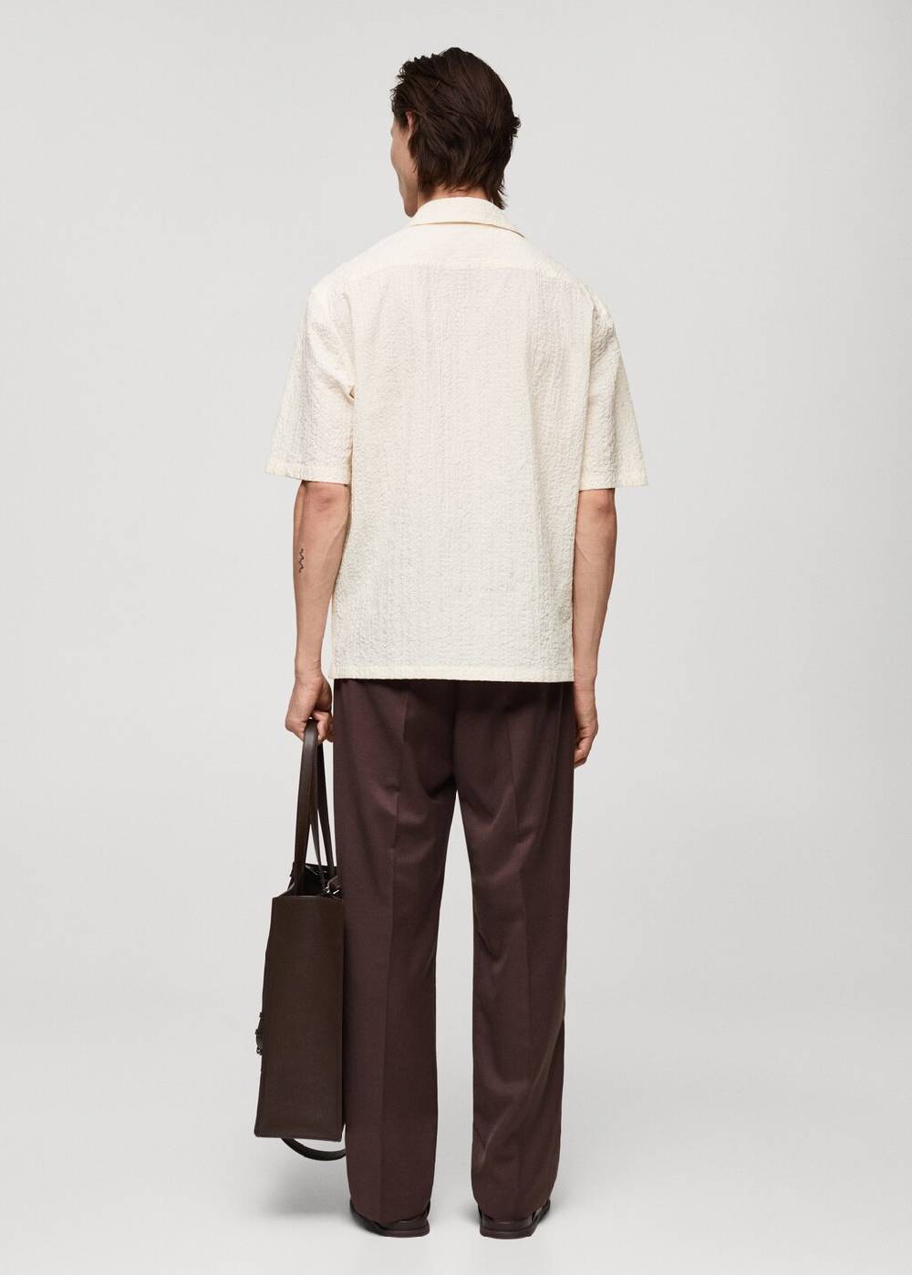 Mango Seersucker-Hemd Mit Bowlingkragen