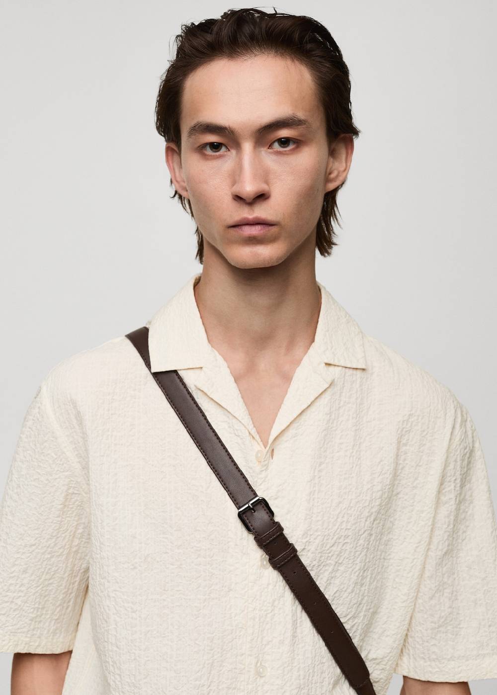 Mango Seersucker-Hemd Mit Bowlingkragen