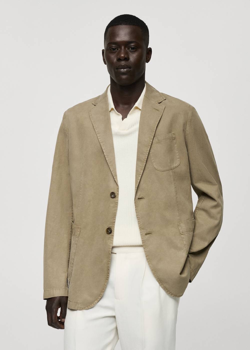 Mango Slim Fit Blazer aus Leinen mit Baumwolle