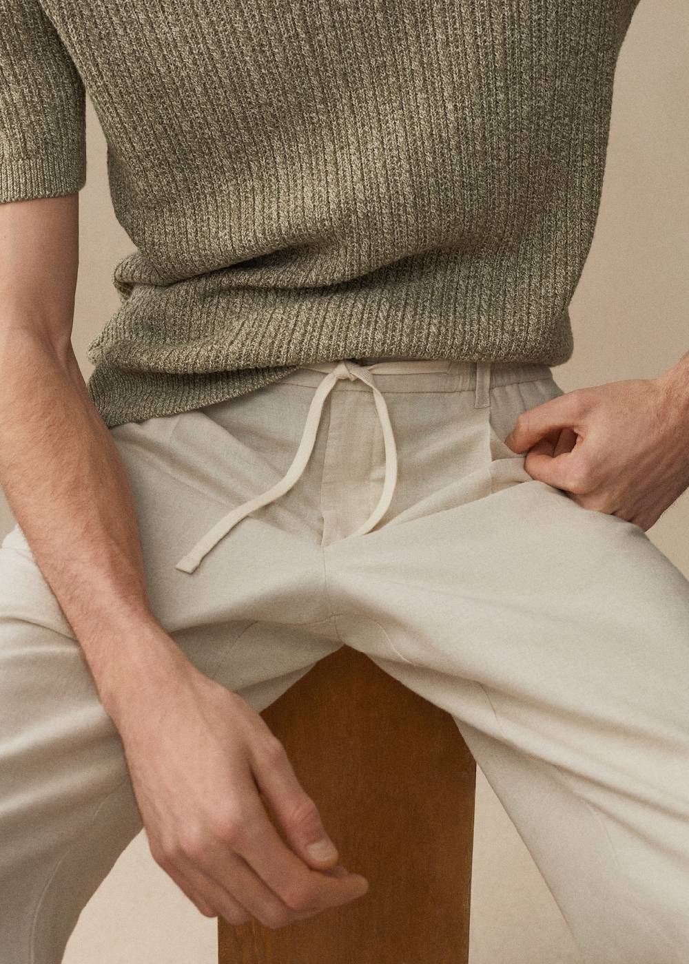 Mango Slim Fit-Leinenhose Mit Kordel