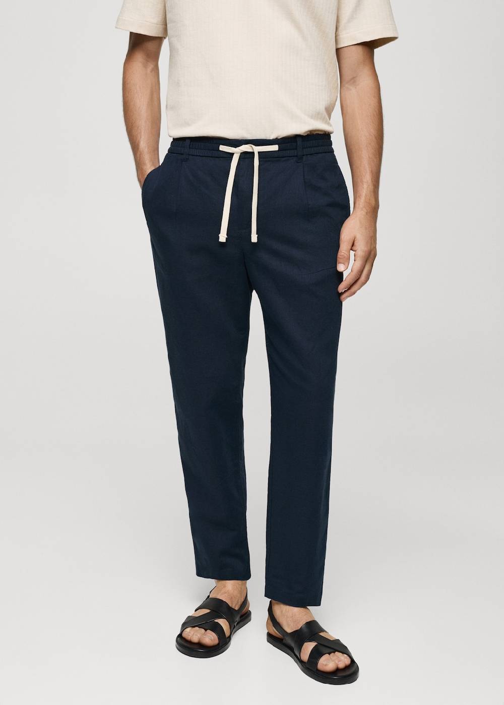 Mango Slim Fit-Leinenhose mit Kordel