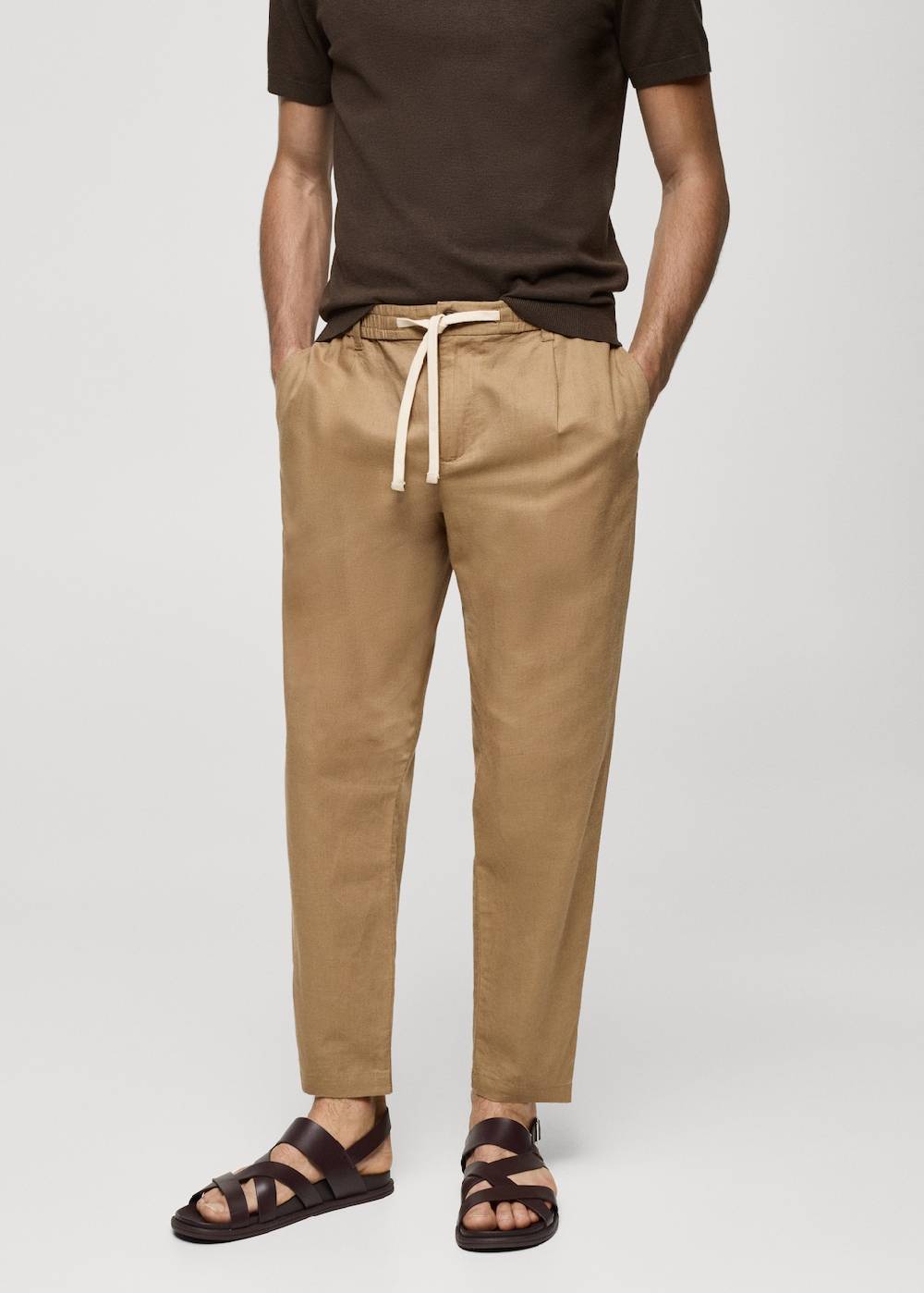 Mango Slim Fit-Leinenhose mit Kordel