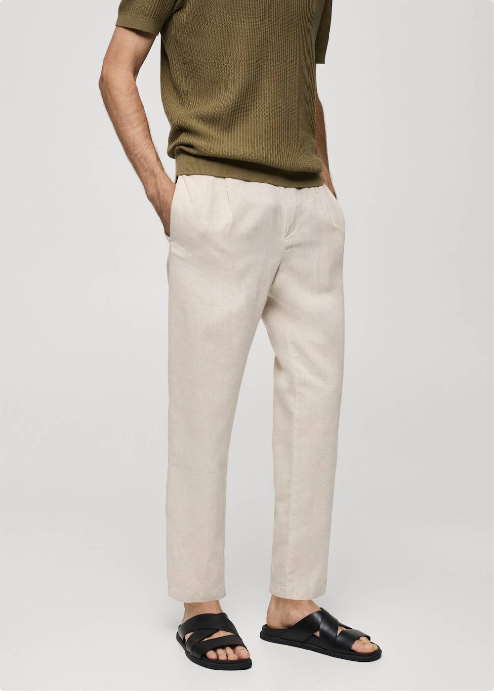 Mango Slim Fit-Leinenhose mit Kordel