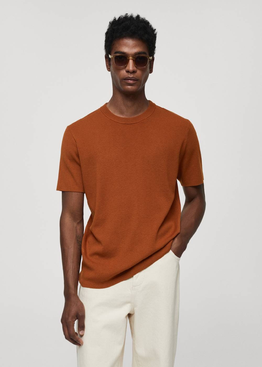 Mango Strick-T-Shirt aus Baumwollgemisch