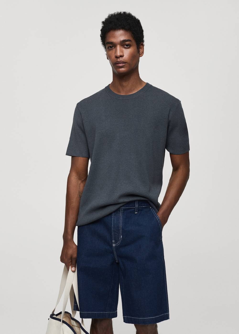 Mango Strick-T-Shirt aus Baumwollgemisch