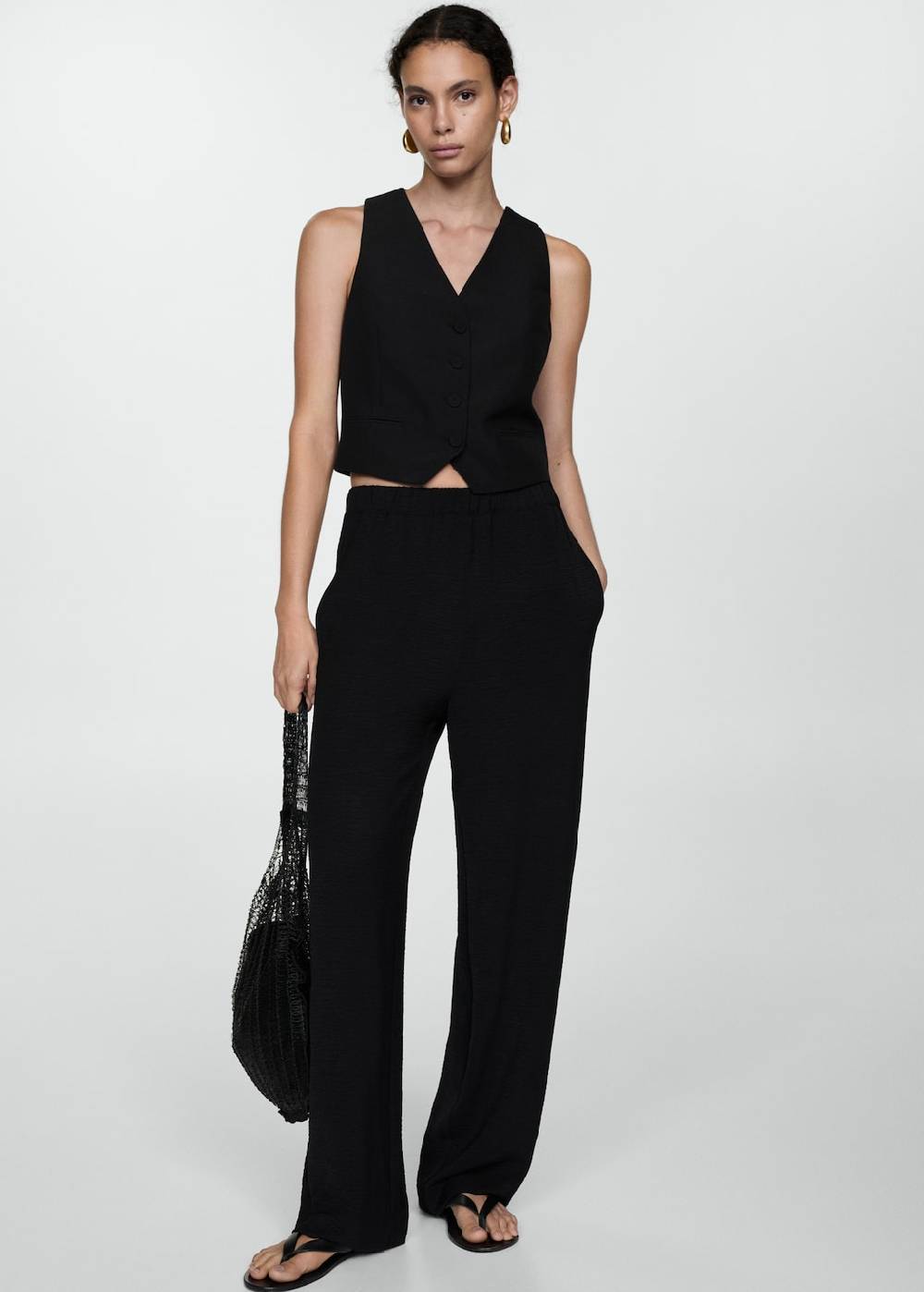 Mango Strukturierte, Fließende Hose