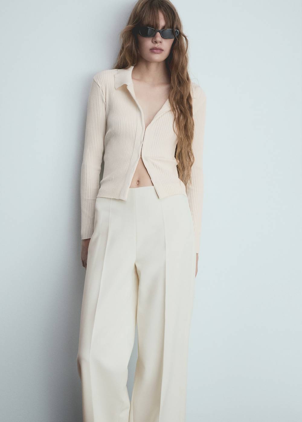 Mango Wideleg-Bundfaltenhose