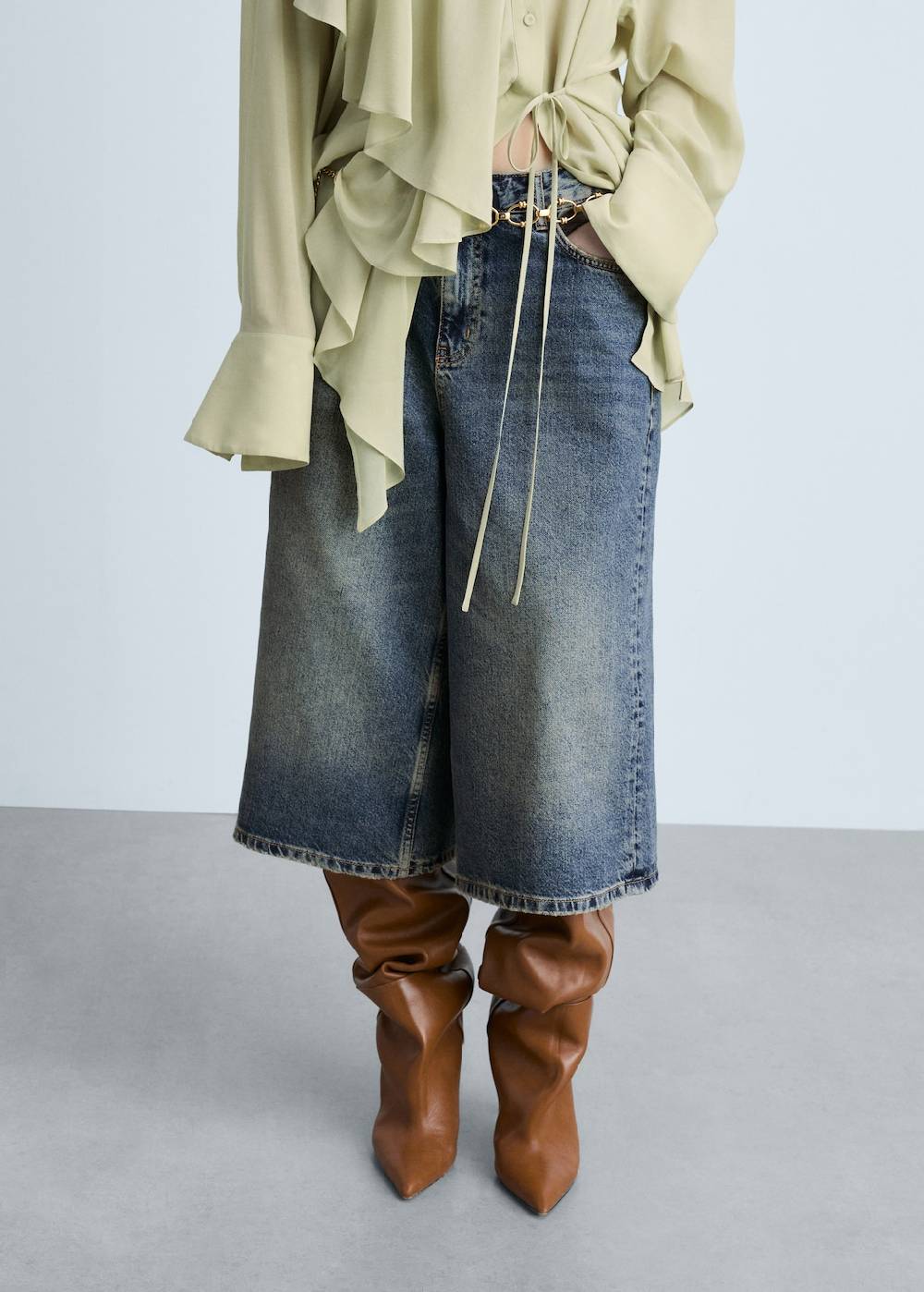 Mango Wideleg-Jeans-Bermudashorts