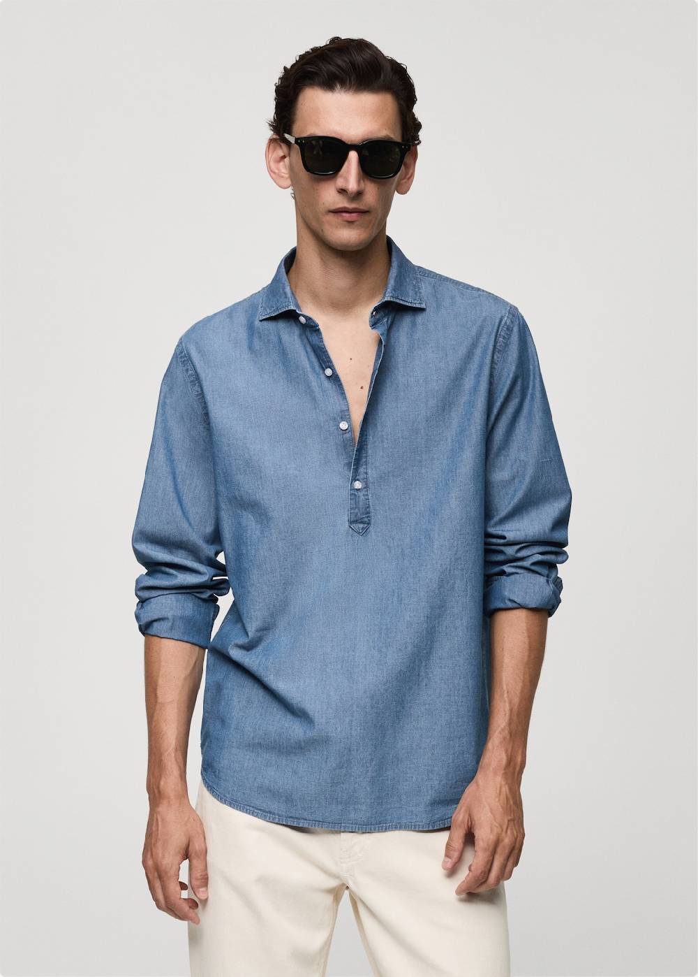 Mango Regular-Fit-Polohemd aus 100 % Baumwoll-Chambray