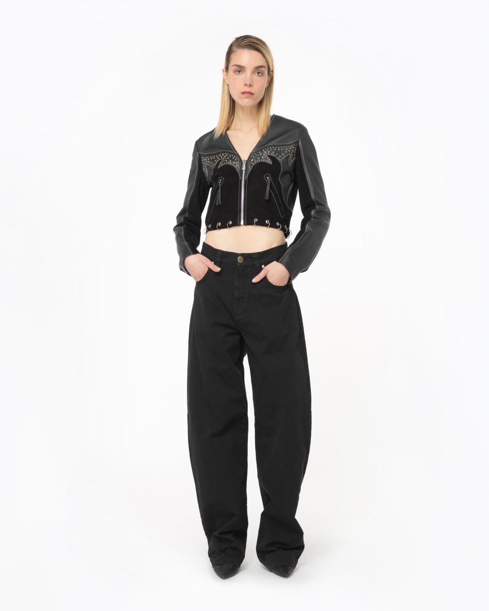 Pinko Bikerjacke Aus Leder Und Wildleder Mit Piercings