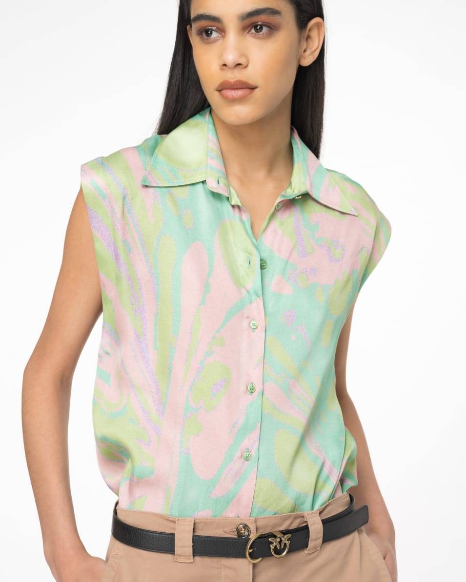 Pinko Bluse Mit Flügelärmel Aus Satin Mit Splash-Print