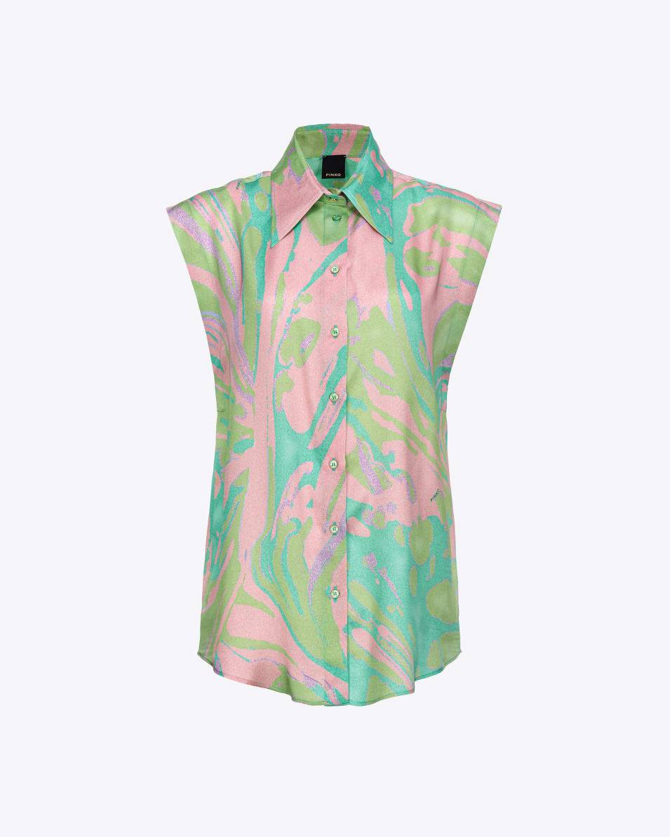 Pinko Bluse mit Flügelärmel aus Satin mit Splash-Print