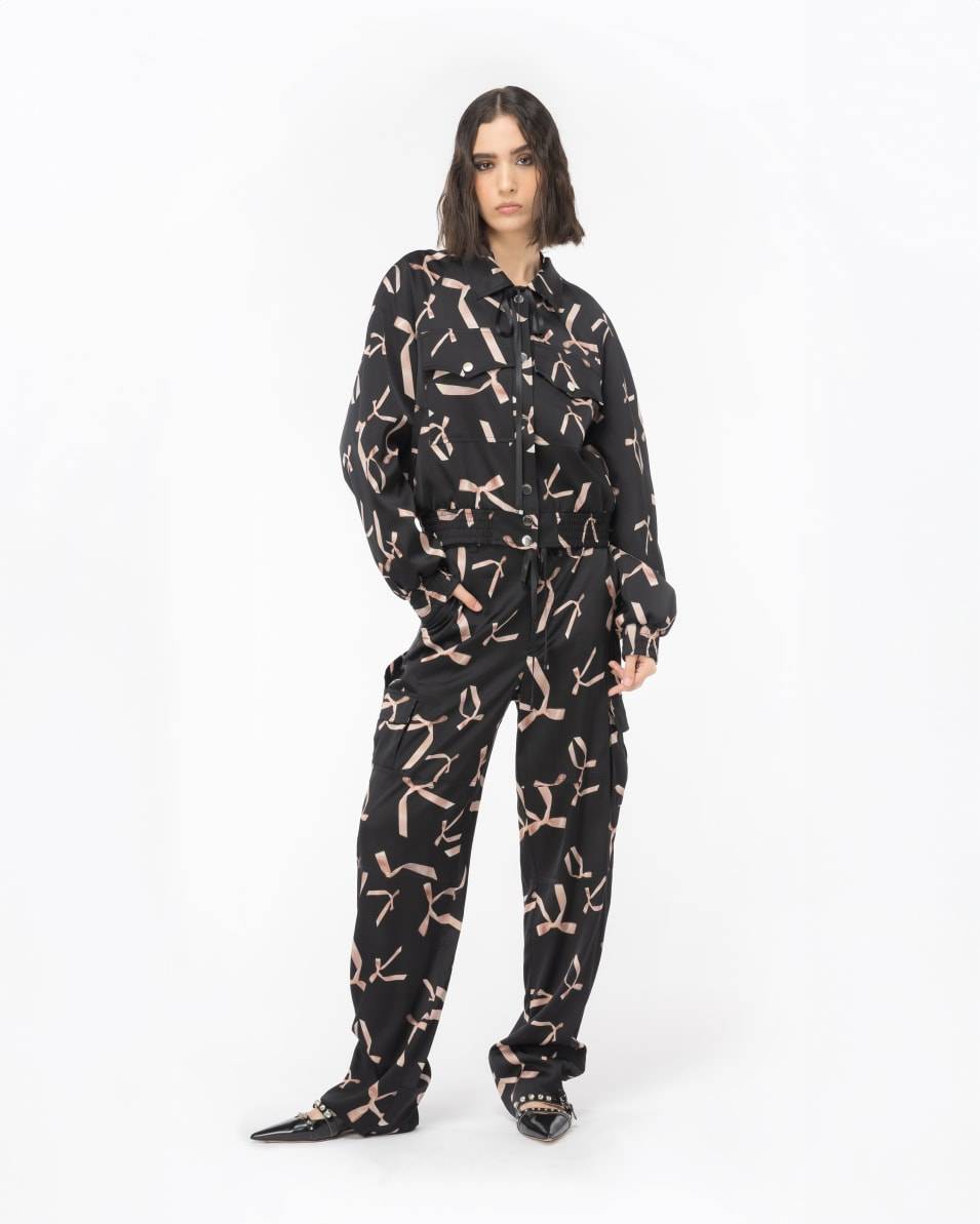 Pinko Bomberjacke Aus Satin Schleifchen-Print Reimagine PINKO By Patrick McDowell