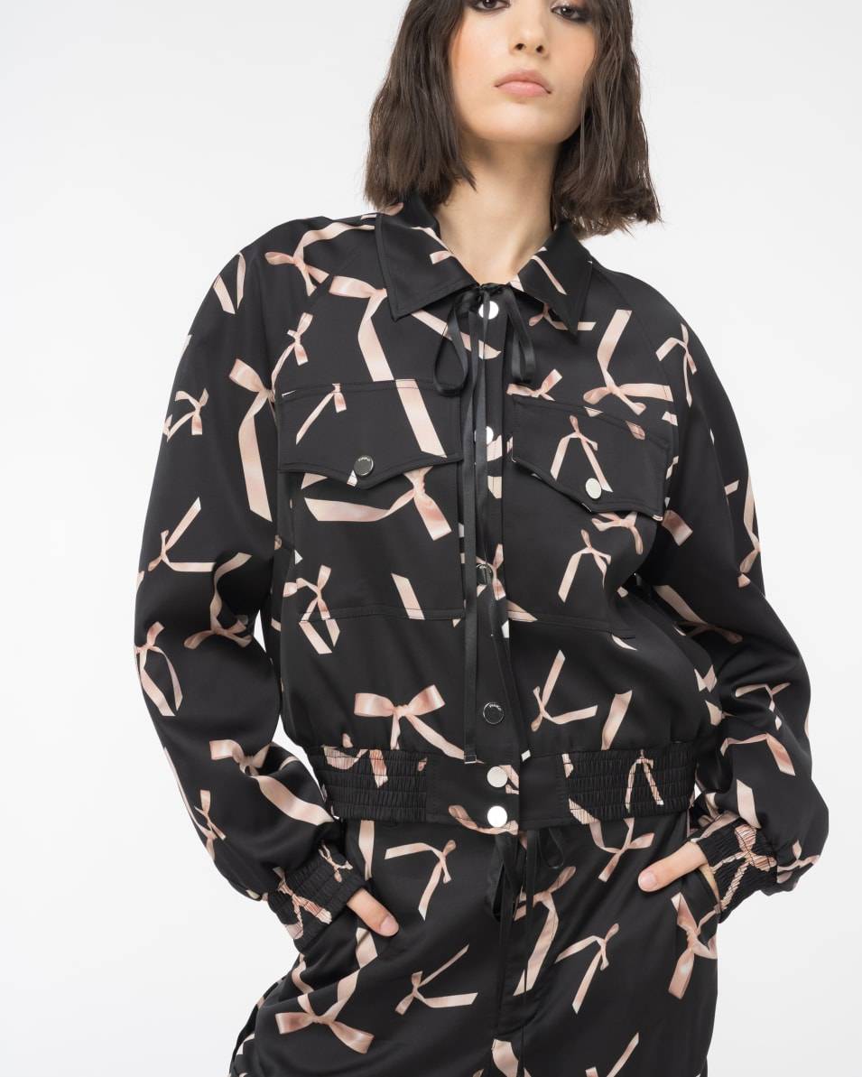 Pinko Bomberjacke Aus Satin Schleifchen-Print Reimagine PINKO By Patrick McDowell