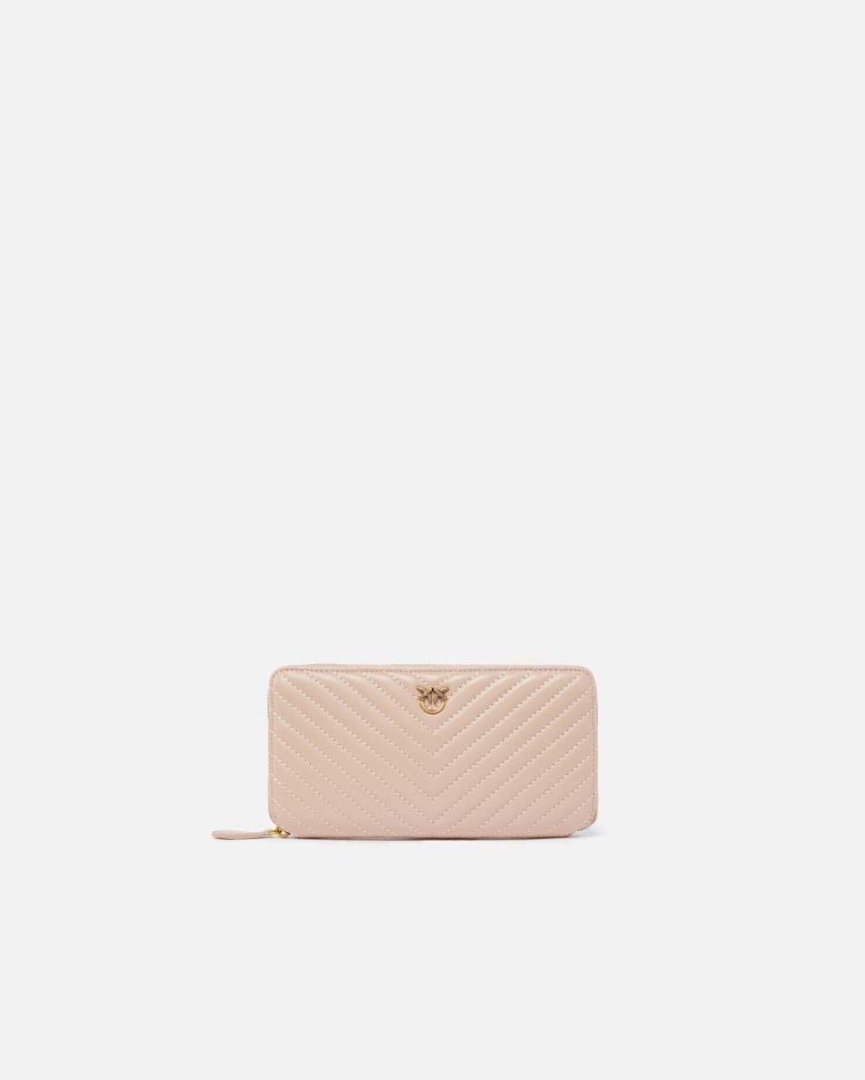 Pinko Geldbörse mit Rundumreißverschluss, aus Nappaleder mit Fischgrätmuster