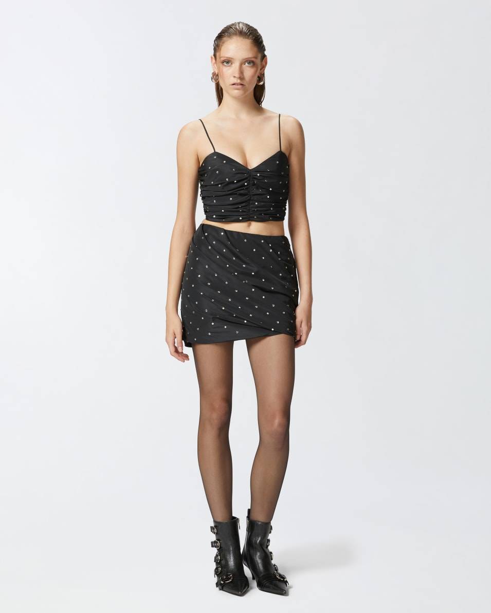 Pinko Geraffter Minirock Mit Nieten Und Strasssteinen