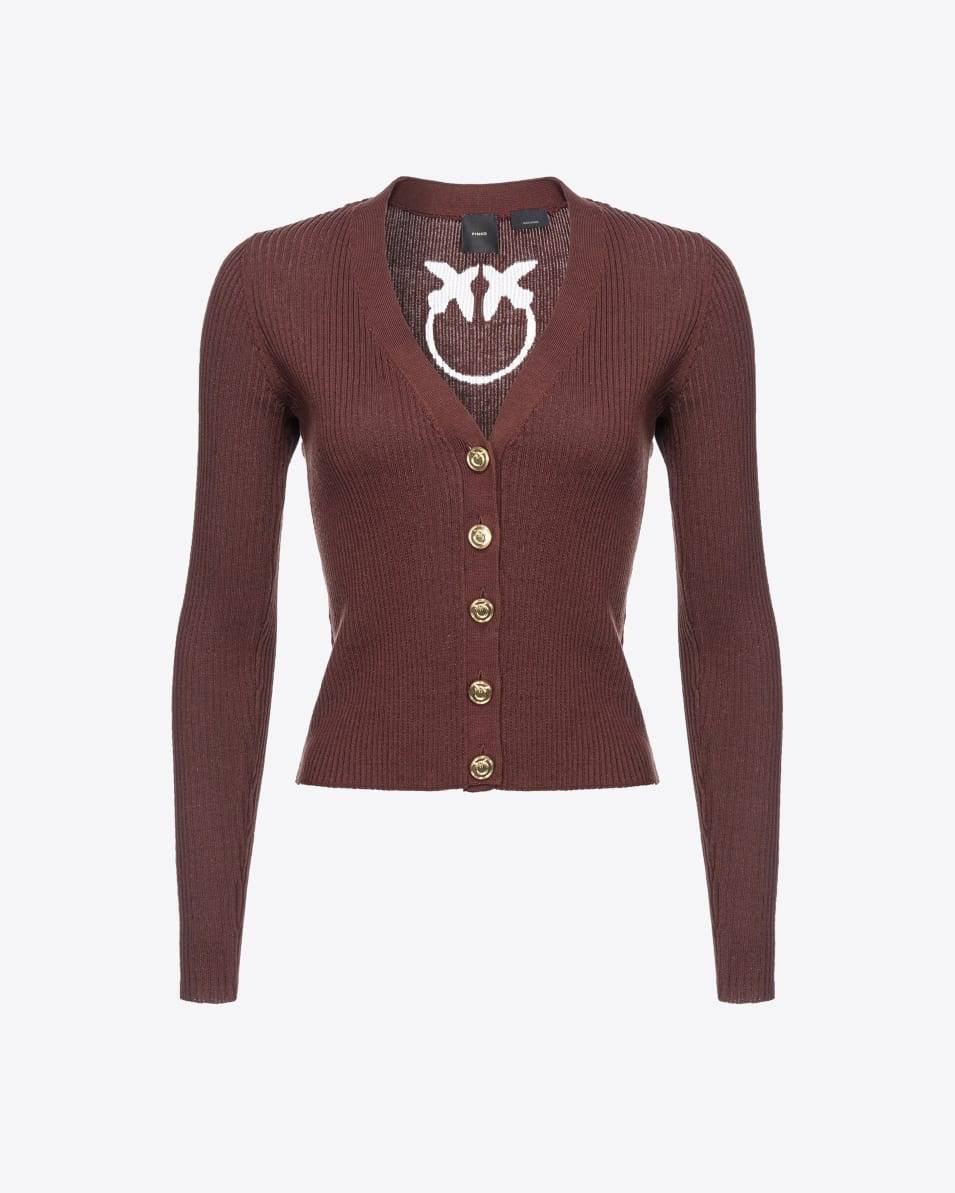 Pinko Gerippter Cardigan mit Love-Birds-Logo in Transparenz