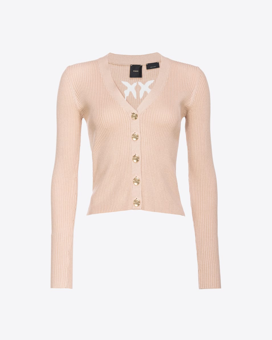 Pinko Gerippter Cardigan mit Love-Birds-Logo in Transparenz