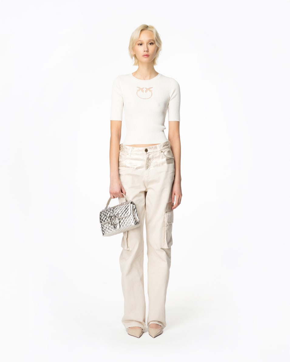 Pinko Gerippter Pullover Logo Love Birds Durchsichtig