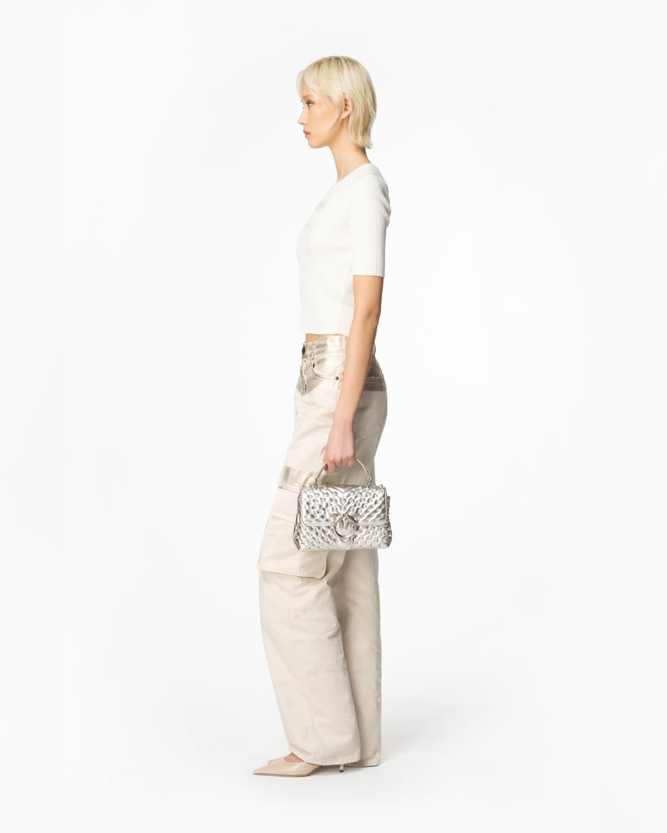 Pinko Gerippter Pullover Logo Love Birds Durchsichtig