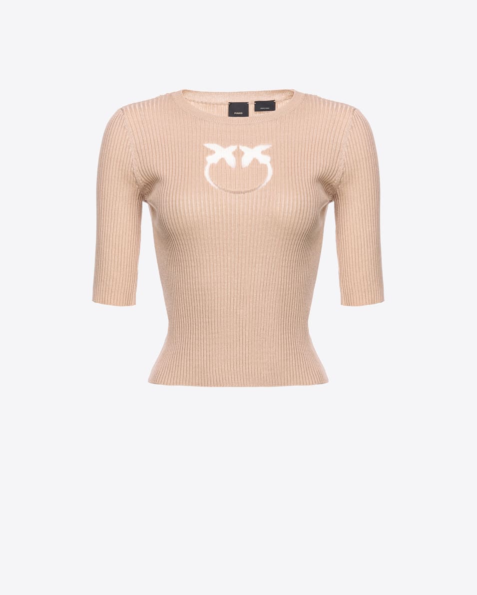 Pinko Gerippter Pullover Logo Love Birds Durchsichtig