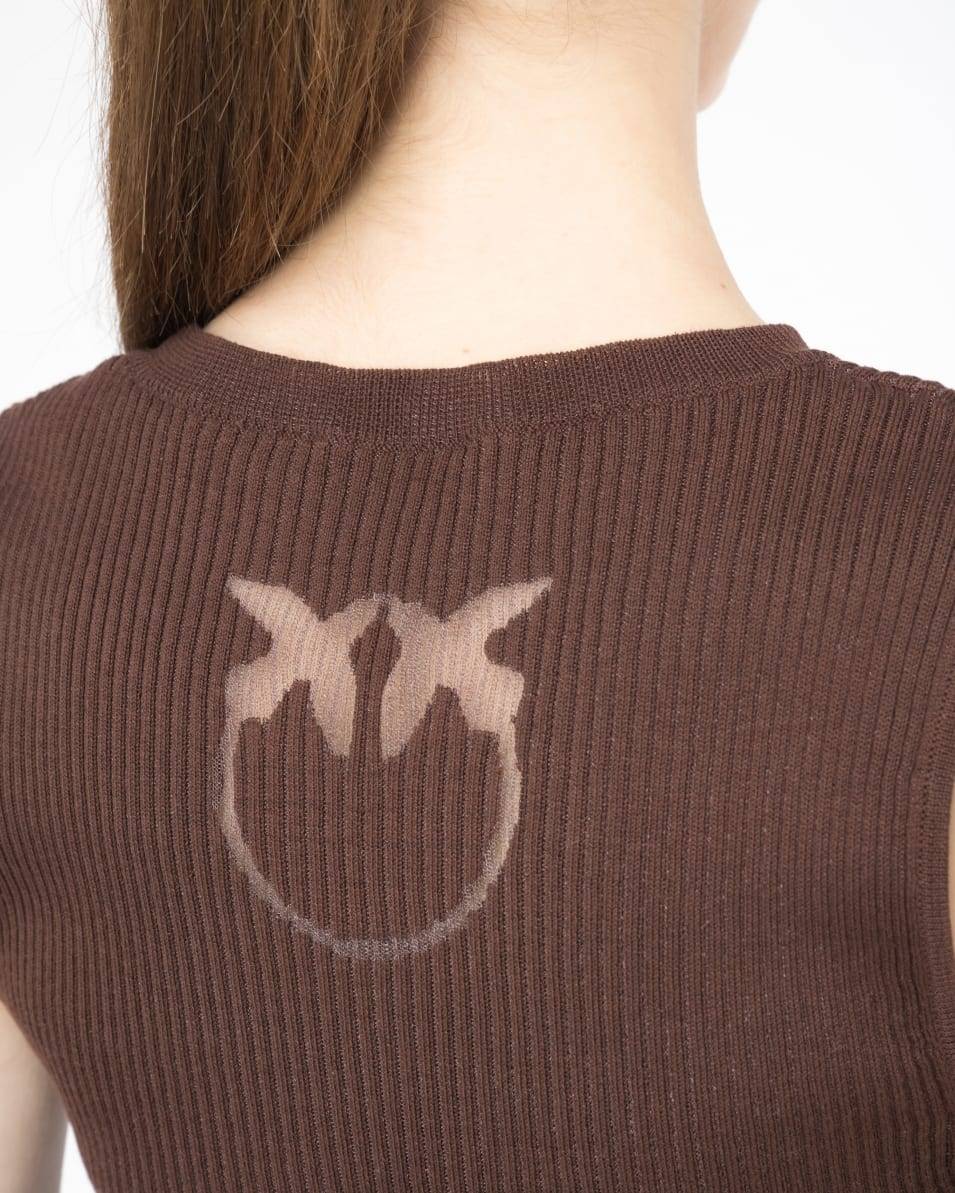 Pinko Geripptes ärmelloses Top Mit Love-Birds-Logo In Transparenz