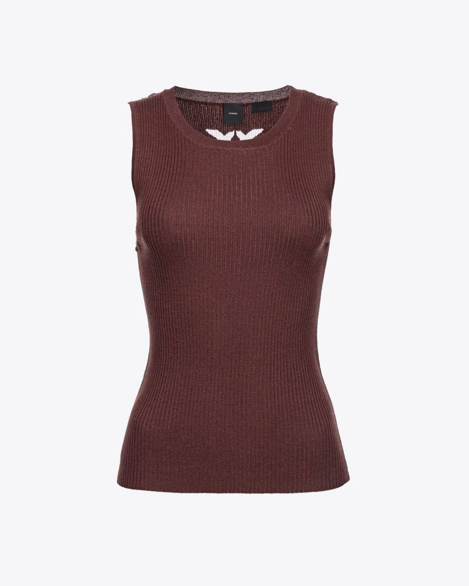 Pinko Geripptes ärmelloses Top mit Love-Birds-Logo in Transparenz