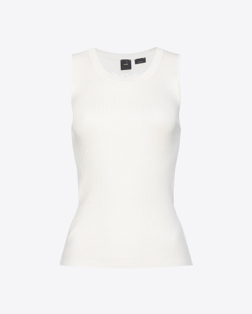 Pinko Geripptes ärmelloses Top mit Love-Birds-Logo in Transparenz