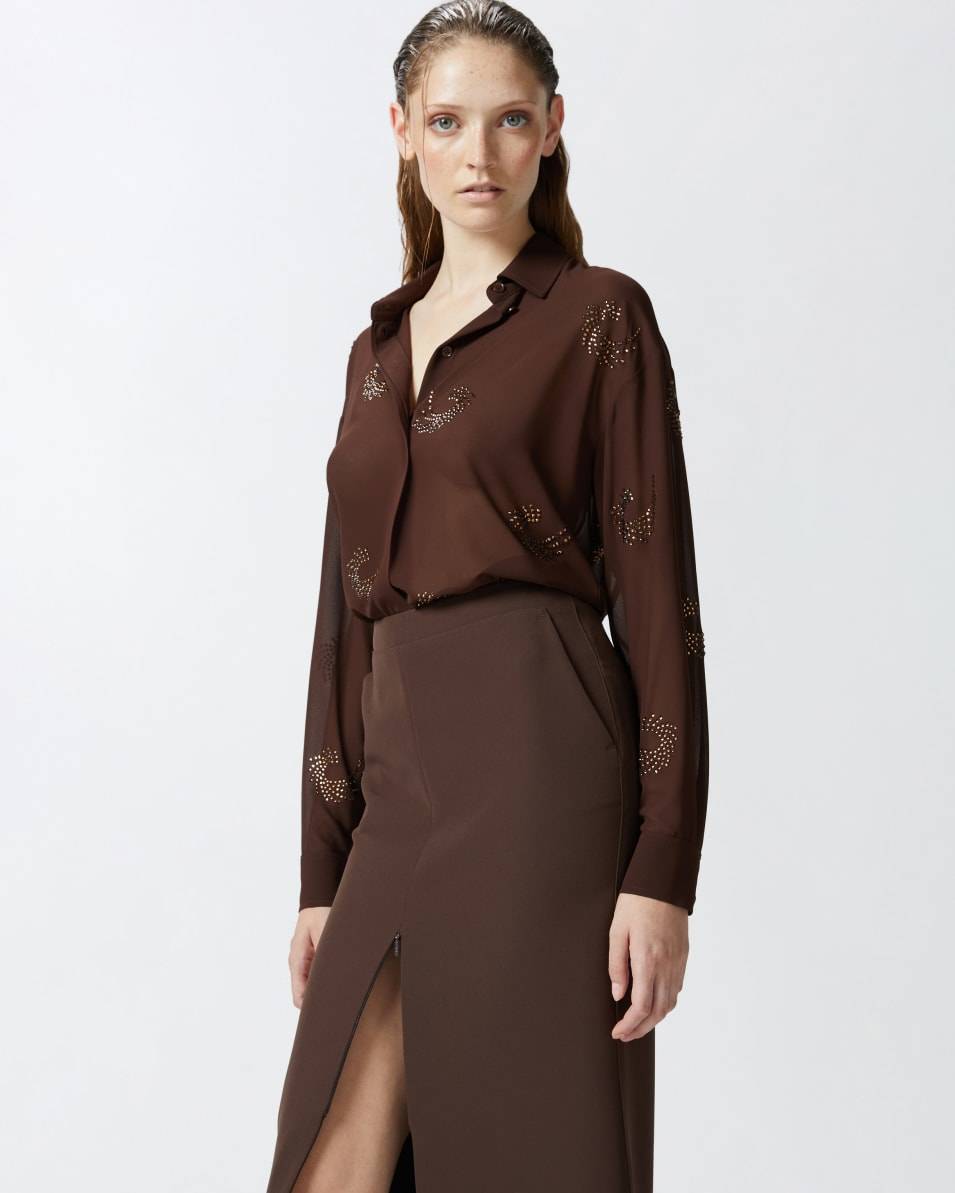 Pinko Halbtransparente Bluse Mit Strasssteinchen In Wirbelmuster