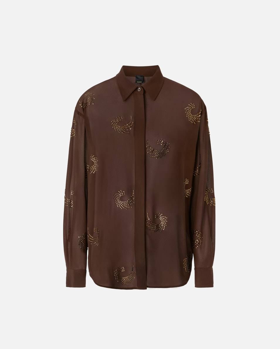 Pinko Halbtransparente Bluse mit Strasssteinchen in Wirbelmuster