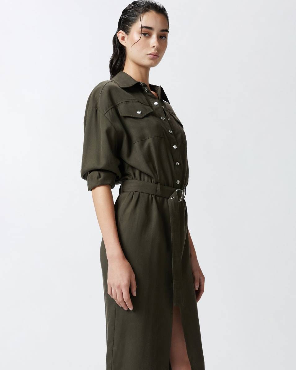 Pinko Hemdblusenkleid In Midilänge Mit Gürtel Und Taschen