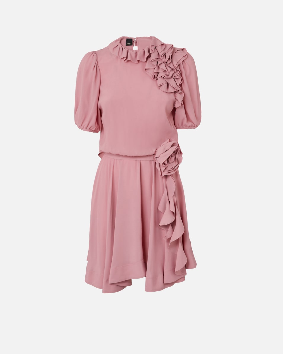 Pinko Kurzes Kleid aus einer Seidenmischung mit Rose und Rüschen